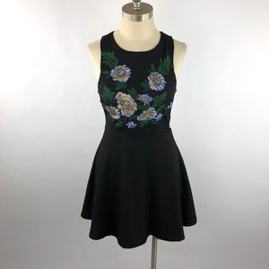 Tobi Women XS Mini Dress Black Floral Embroidered